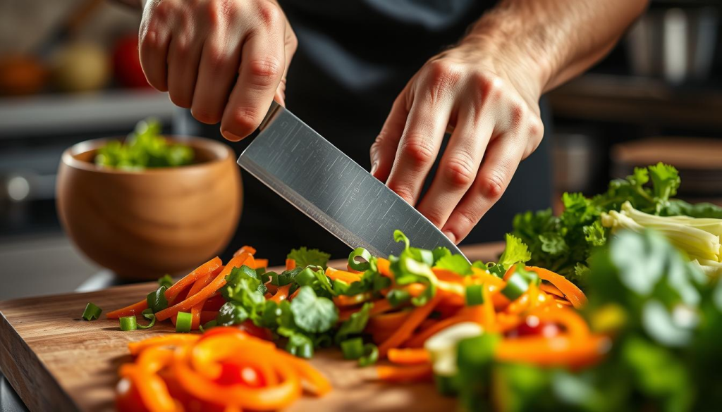 Masamoto FH Santoku Knife in action