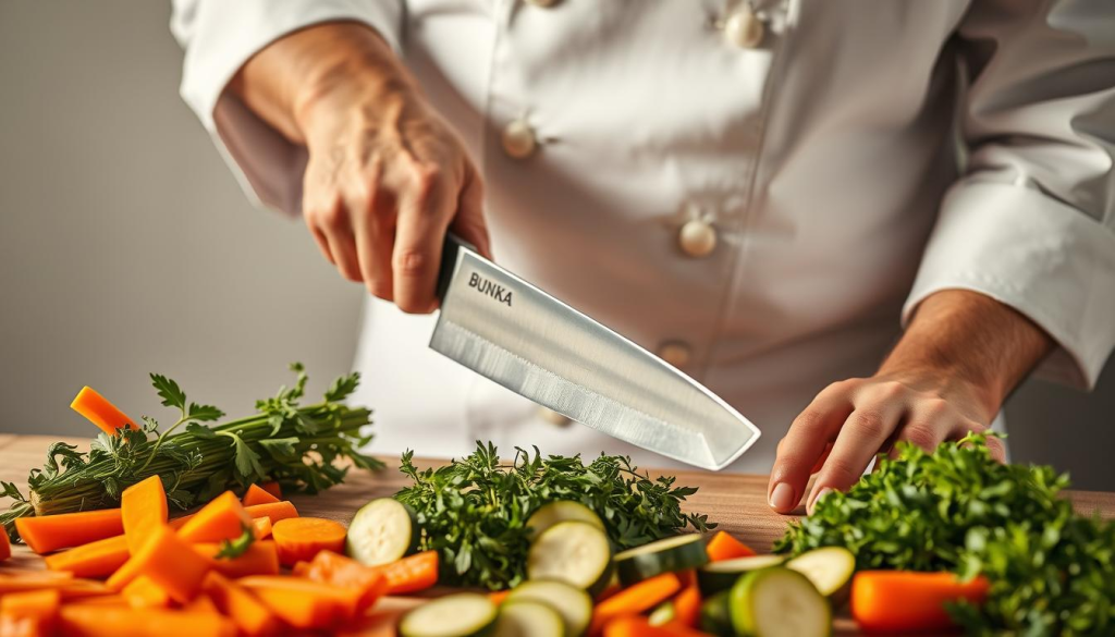 Slicing Vegetables with Bunka Knife