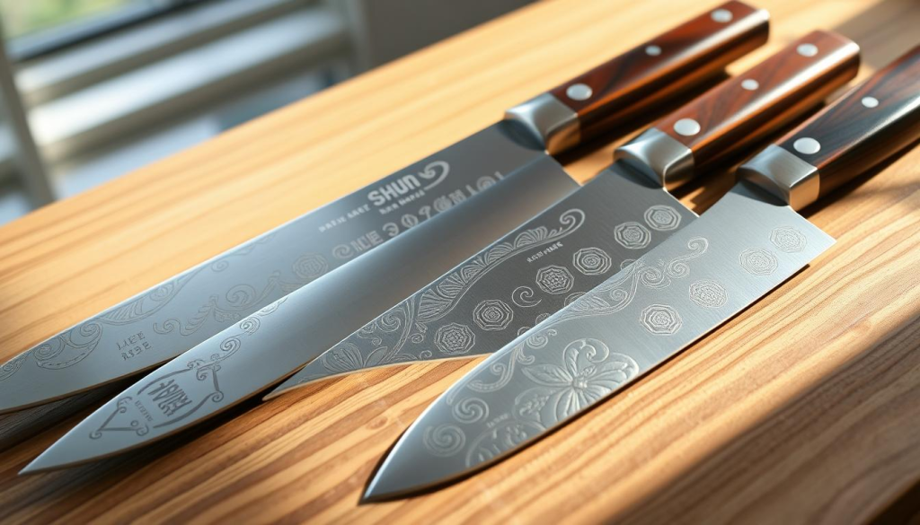engraved Japanese knives