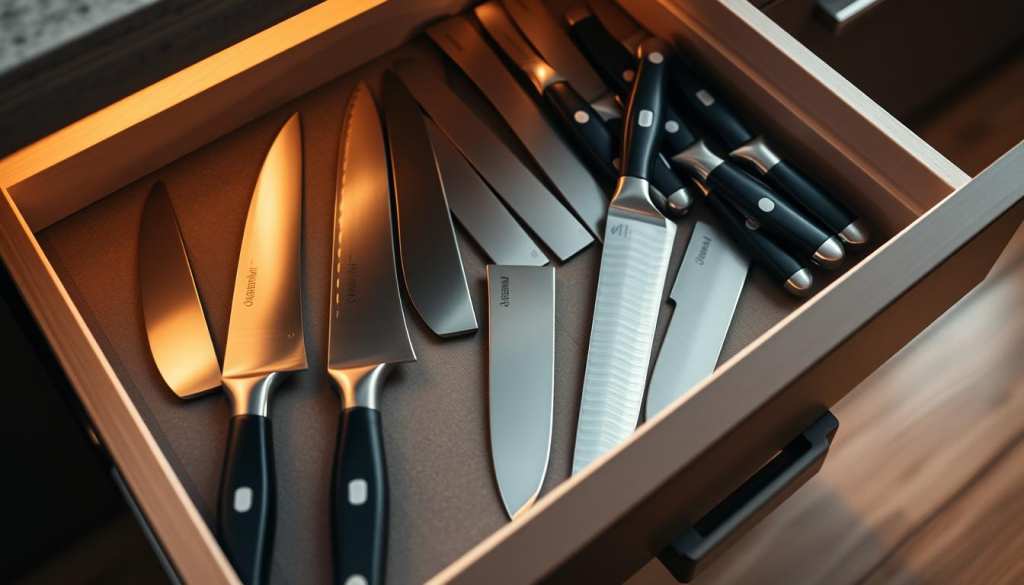 organizing knives in kitchen with drawer inserts
