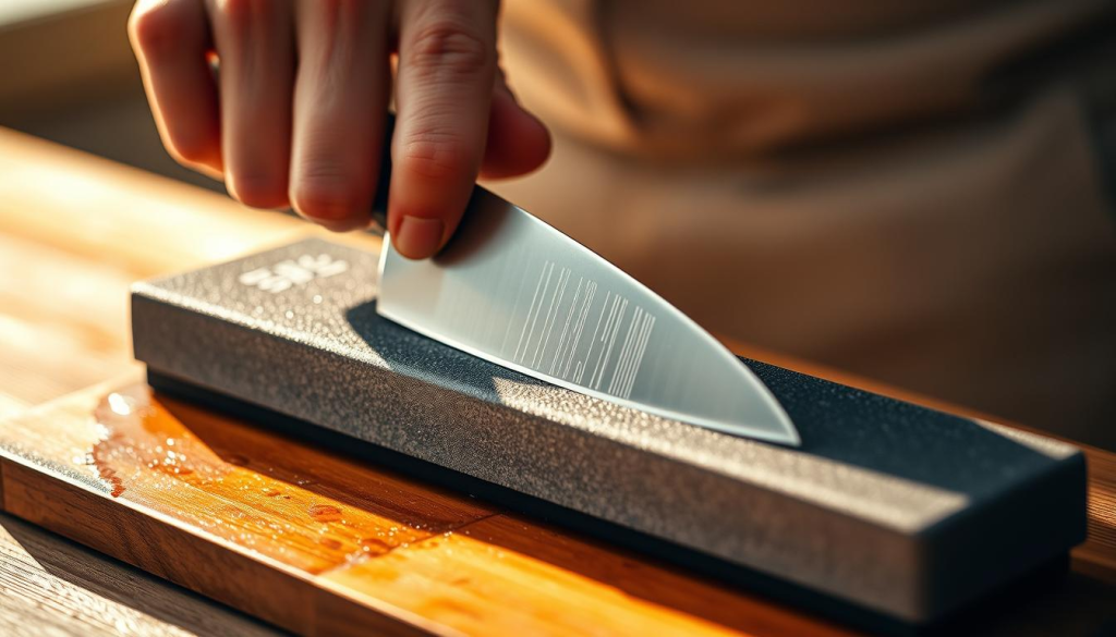 sharpening Shun knives with a water stone