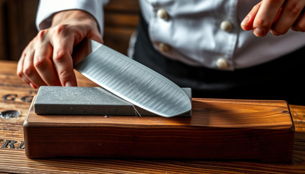 sharpening shun knives with whetstone