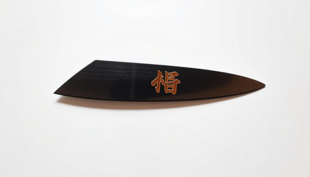 A finely crafted Shun kitchen knife logo, showcased against a clean, minimalist background. The logo's distinctive blade shape and elegant kanji characters are rendered in a warm metallic hue, casting soft reflections that give the design a sense of depth and dimension. Gentle side-lighting accentuates the logo's intricate details, creating subtle shadows that enhance the overall visual impact. The composition is balanced, allowing the logo to take center stage while maintaining a sense of refined simplicity. This image captures the essence of the Shun brand - a harmonious blend of traditional craftsmanship and modern design.