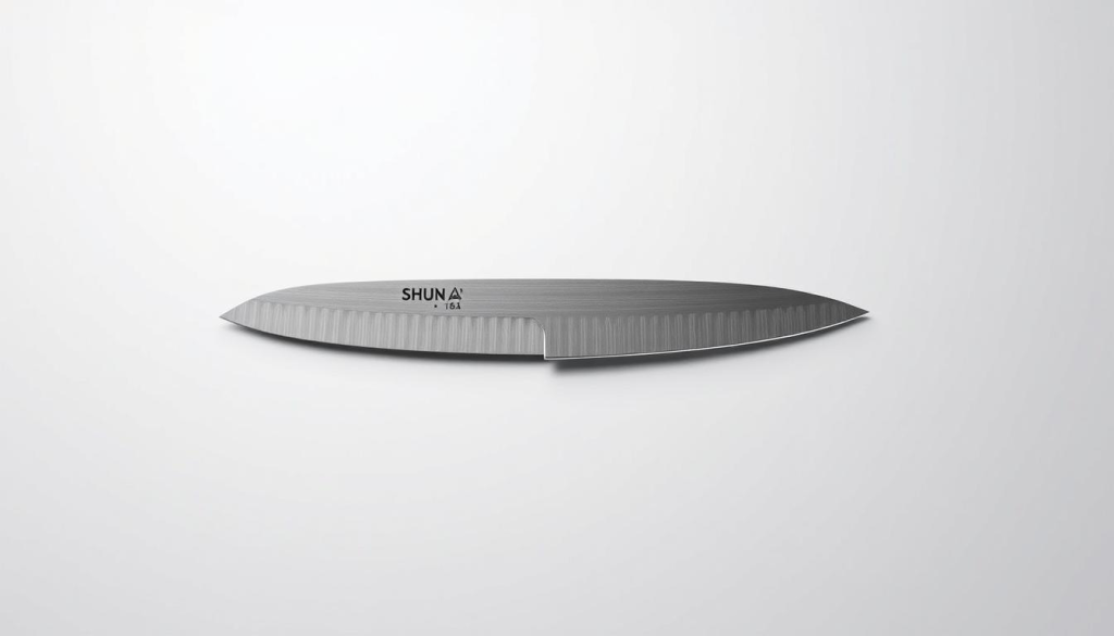 A high-quality, photorealistic image of the Shun Cutlery icon, showcasing its sleek, modern design and sharp, precise craftsmanship. The icon is prominently displayed against a clean, minimalist background, with soft, directional lighting accentuating its contoured edges and reflective surfaces. The image conveys a sense of quality, attention to detail, and the brand's commitment to excellence in culinary tools. The composition highlights the icon's distinct silhouette and distinctive visual identity, positioning it as a symbol of the brand's competitive edge over other cutlery manufacturers.