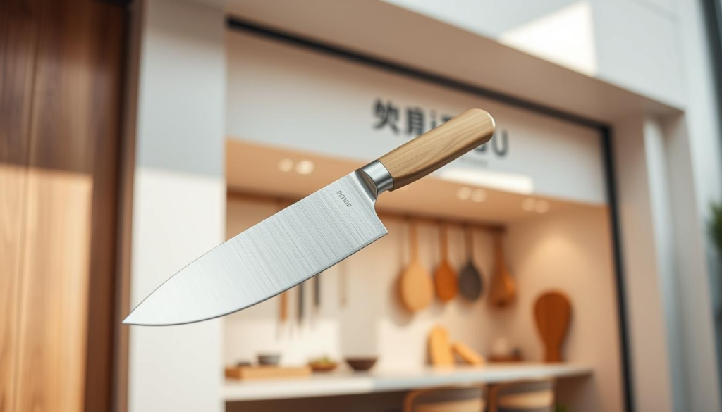 Aritsugu paring knife on a sleek, minimalist online storefront. The knife's elegant silhouette is the focal point, crafted from high-quality Japanese steel with a razor-sharp blade and a smooth, ergonomic handle. The storefront's clean, modern design features warm wood tones and muted accents, creating a premium, e-commerce atmosphere. Natural daylight filters in, casting a soft, even glow across the scene. The image conveys the knife's exceptional quality and the convenience of purchasing this Aritsugu kitchen essential online.